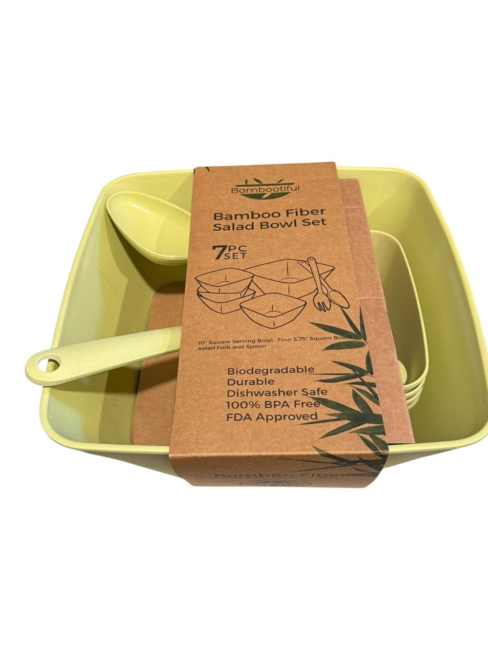 Bamboootiful Bamboo Fiber Salad Bowl Set - Light Green (7pc)